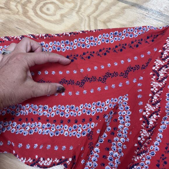 Woman Within Floral Cottagecore Pintuck Roll Tab Tunic Sz 5X Red Flowy Relaxed - Picture 7 of 13